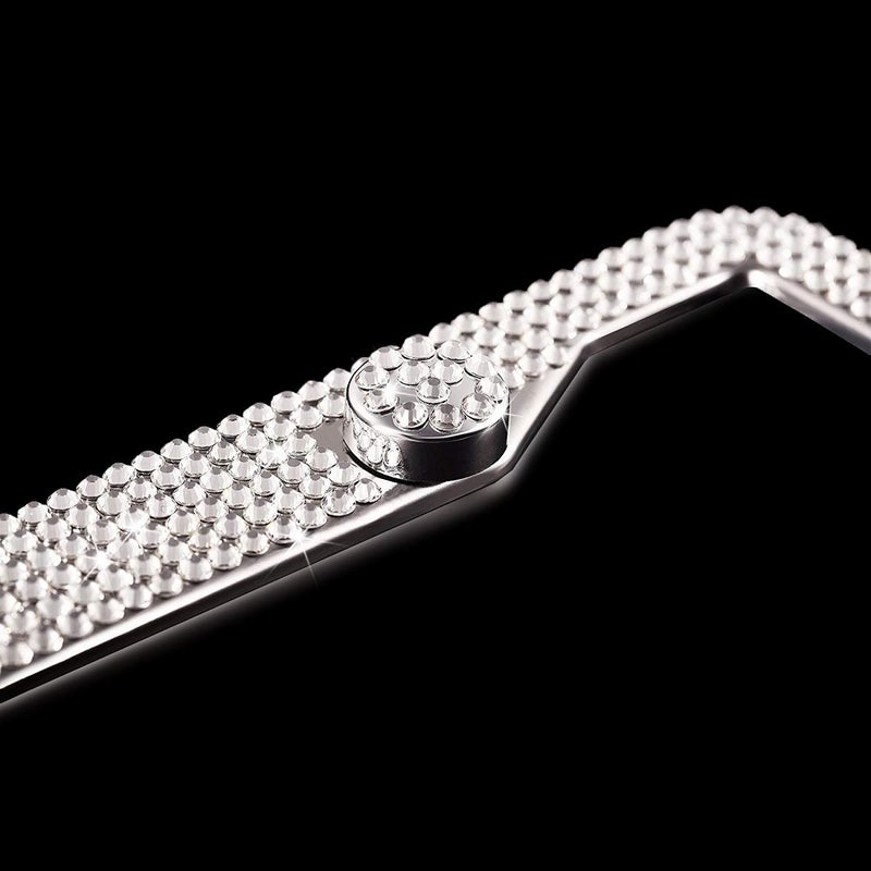 TZARROT White Rhinestone Bling License Plate Frame for Women, Metal Rust-Proof Car Plate Frame Cute Bling Car Accessories for Women Girls (1) - Image 2